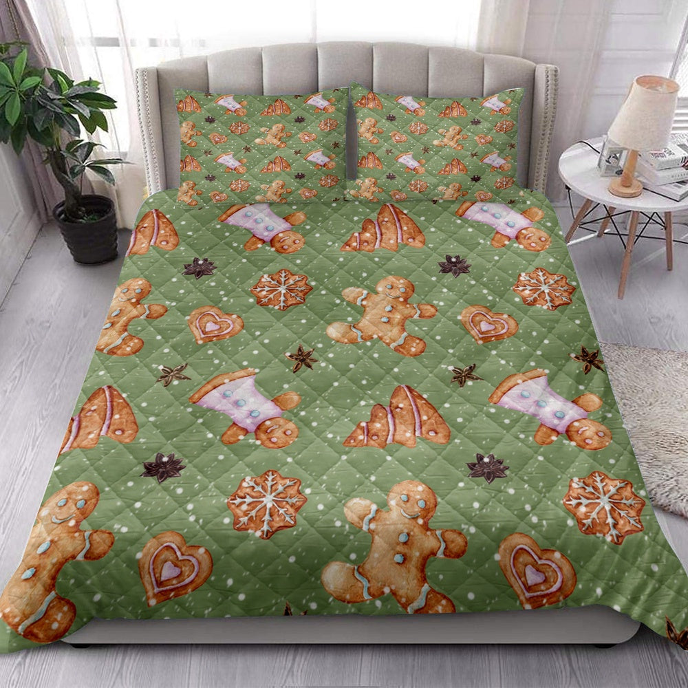Christmas Quilt Set, Gingerbread Cinnamonmas Greenmass Quilt Blanket