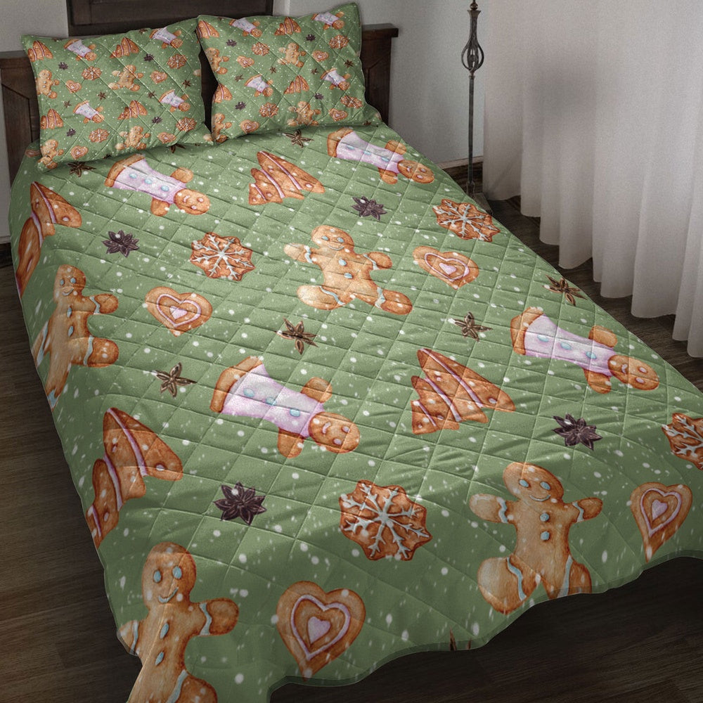 Christmas Quilt Set, Gingerbread Cinnamonmas Greenmass Quilt Blanket