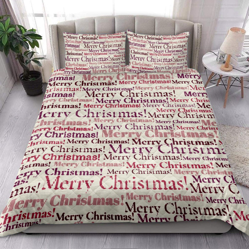 Christmas Quilt Set, Merry Chrismas Patchwork Newspapermass Quilt Blanket
