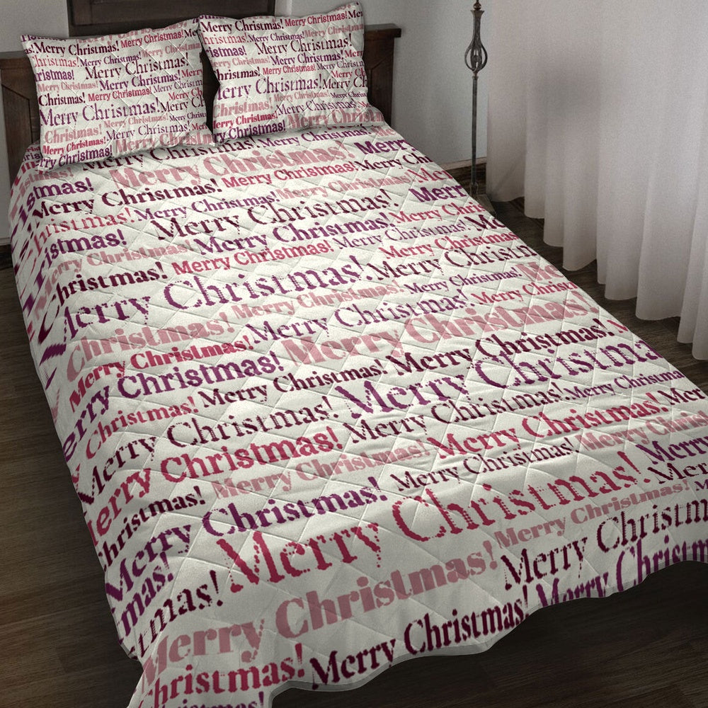 Christmas Quilt Set, Merry Chrismas Patchwork Newspapermass Quilt Blanket