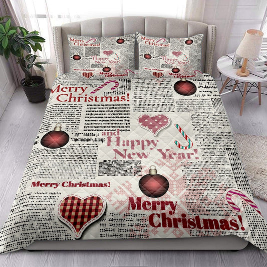 Christmas Quilt Set, Merrymas Happy New Year Newspapermas Quilt Blanket
