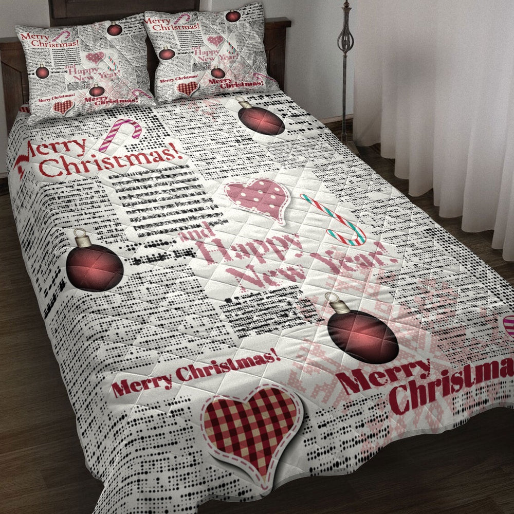 Christmas Quilt Set, Merrymas Happy New Year Newspapermas Quilt Blanket
