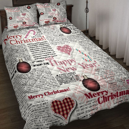 Christmas Quilt Set, Merrymas Happy New Year Newspapermas Quilt Blanket