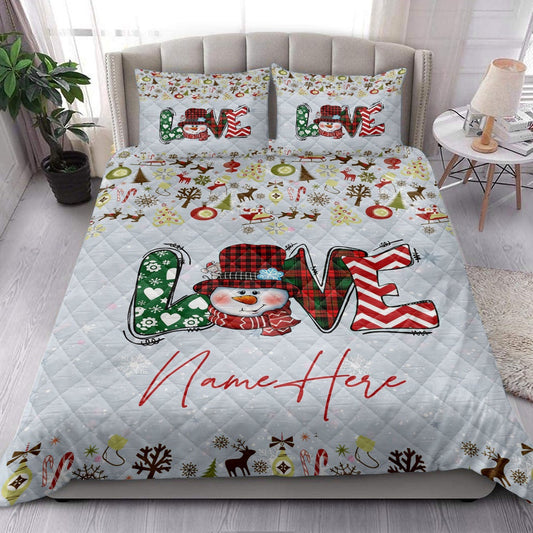 Christmas Quilt Set, Merrymas Love Snowman Snowflake Quilt Blanket