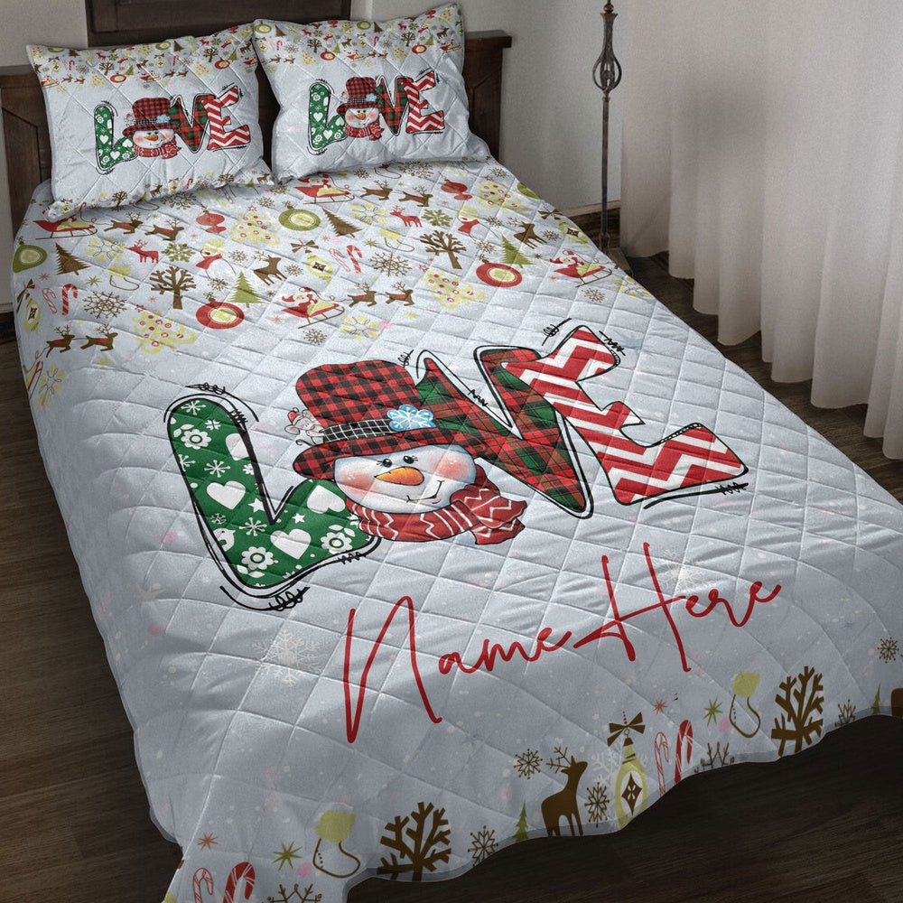 Christmas Quilt Set, Merrymas Love Snowman Snowflake Quilt Blanket
