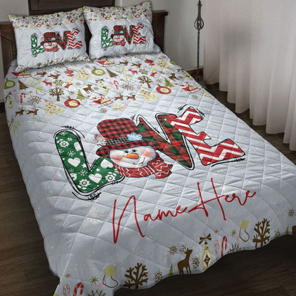 Christmas Quilt Set, Merrymas Love Snowman Snowflake Quilt Blanket