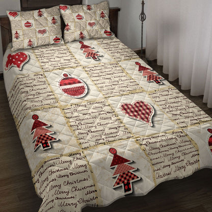 Christmas Quilt Set, Merrymas Newspaper Patchwork Redmass Quilt Blanket