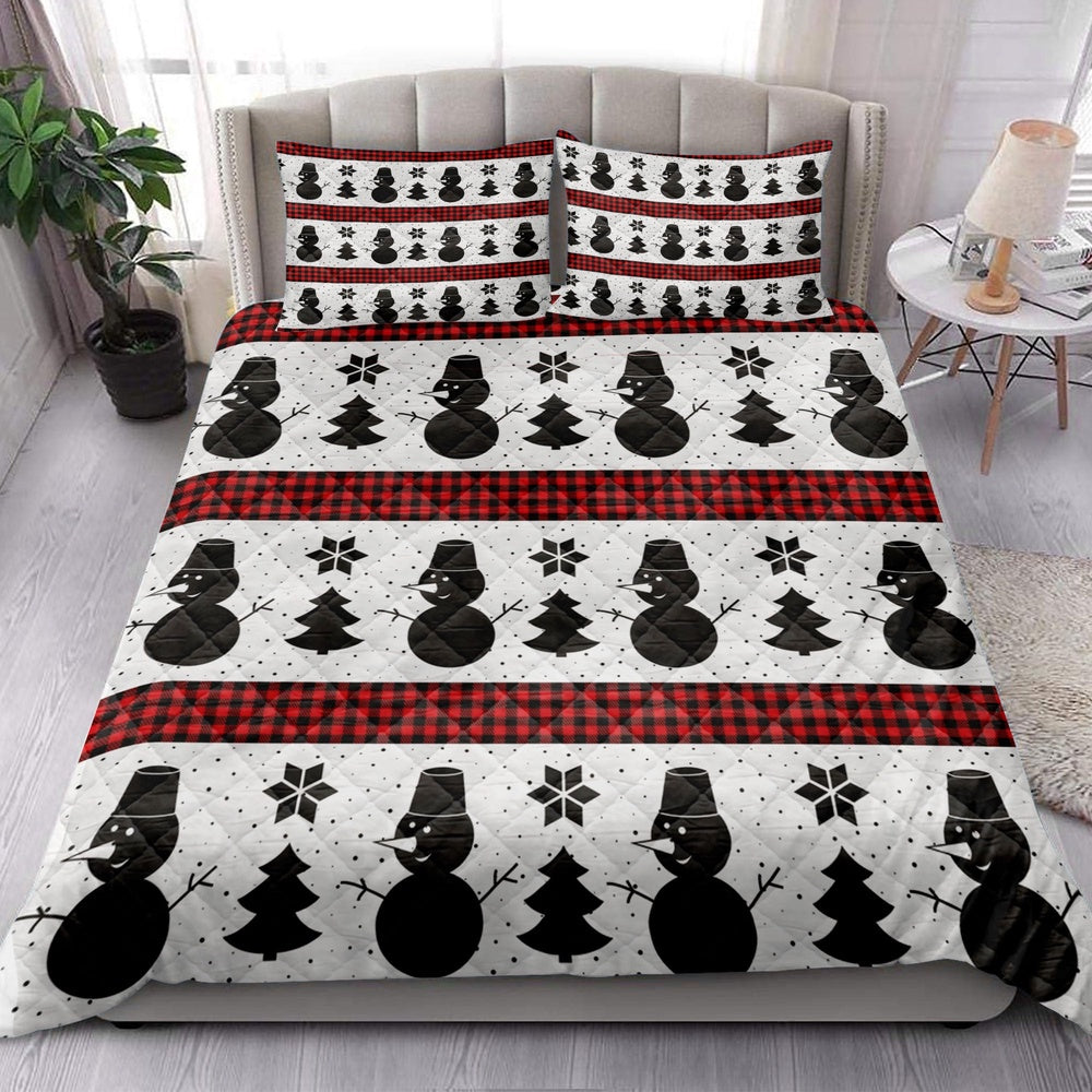 Christmas Quilt Set, Snowman Andmas Treemas New Year Buffalo Plaid Quilt Blanket