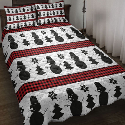Christmas Quilt Set, Snowman Andmas Treemas New Year Buffalo Plaid Quilt Blanket