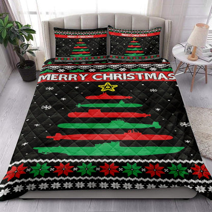 Christmas Quilt Set, Submarine Military Tree Funnymas Tree Quilt Blanket