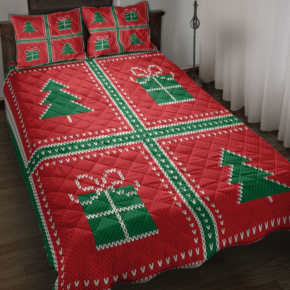 Christmas Quilt Set, Uglymas Patchwork Winter Holidaymas Tree Chrismas Quilt Blanket