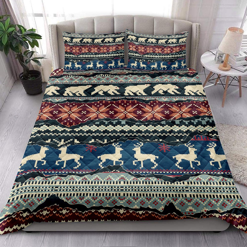 Christmas Quilt Set, Winter Nordic Patchwork Abstract Jacquard Patchworkmas Quilt Blanket
