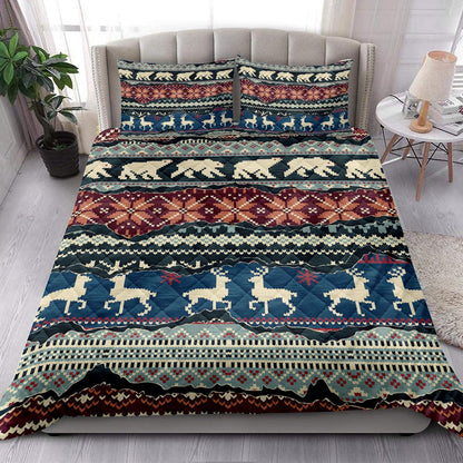 Christmas Quilt Set, Winter Nordic Patchwork Abstract Jacquard Patchworkmas Quilt Blanket