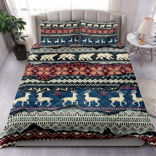 Christmas Quilt Set, Winter Nordic Patchwork Abstract Jacquard Patchworkmas Quilt Blanket