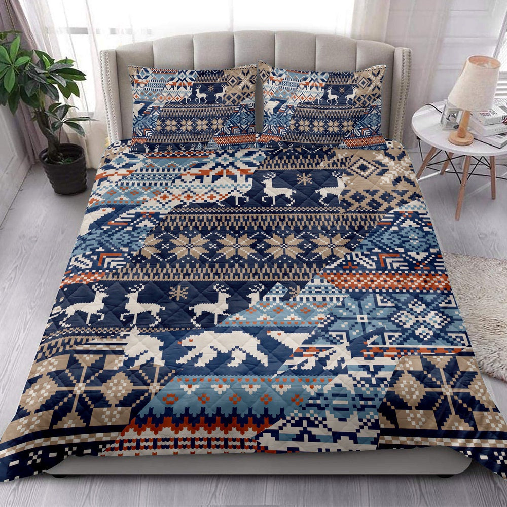 Christmas Quilt Set, Winter Nordic Style Abstract Jacquard Seamless Patchwork Quilt Blanket