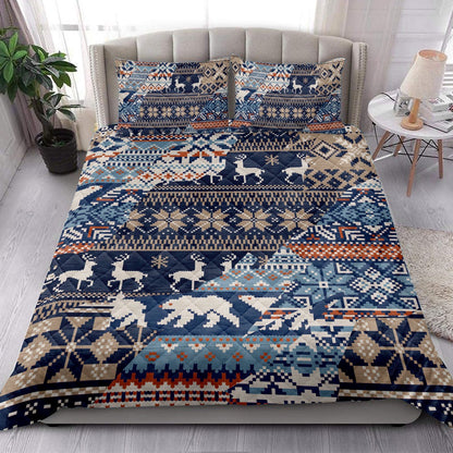 Christmas Quilt Set, Winter Nordic Style Abstract Jacquard Seamless Patchwork Quilt Blanket
