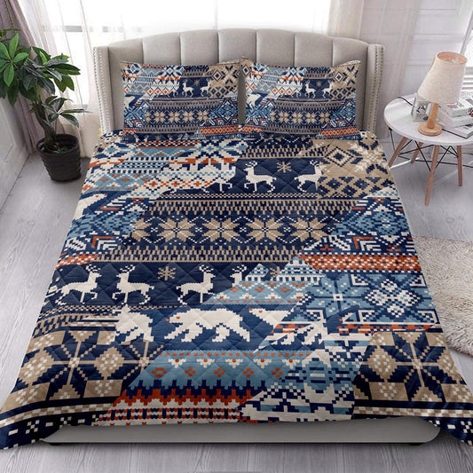 Christmas Quilt Set, Winter Nordic Style Abstract Jacquard Seamless Patchwork Quilt Blanket