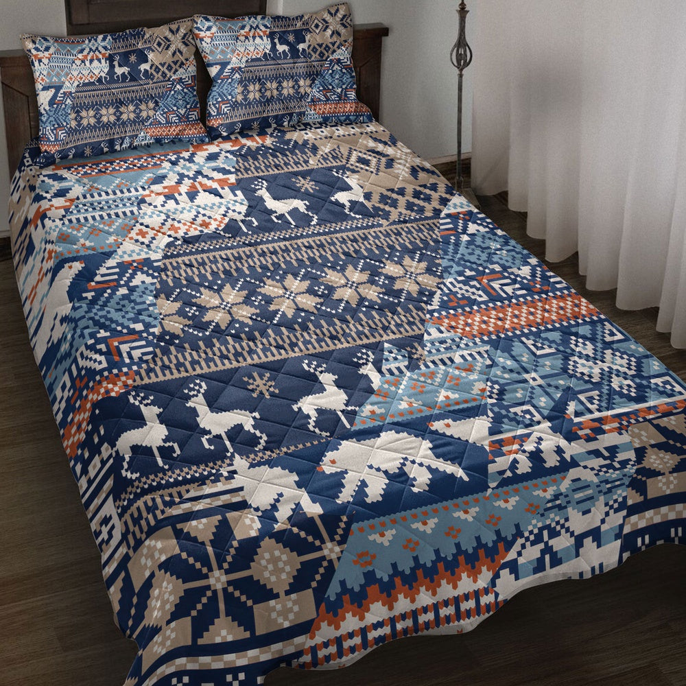 Christmas Quilt Set, Winter Nordic Style Abstract Jacquard Seamless Patchwork Quilt Blanket