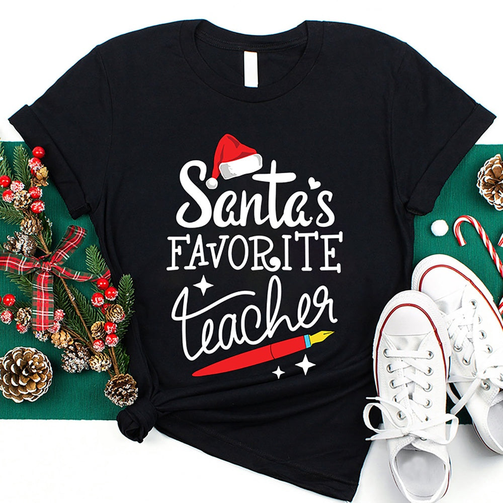 Christmas Santa's Favortie Teahcer T Shirt, Merry T Shirt, Unisex Christmas Shirts