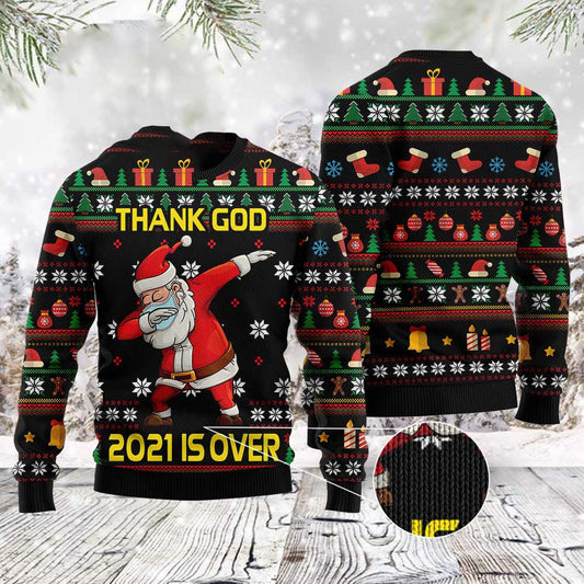 Christmas Thank God Is Over Santa Dabbing Ugly Christmas Sweater, Funny Xmas Sweater, Sweater Xmas