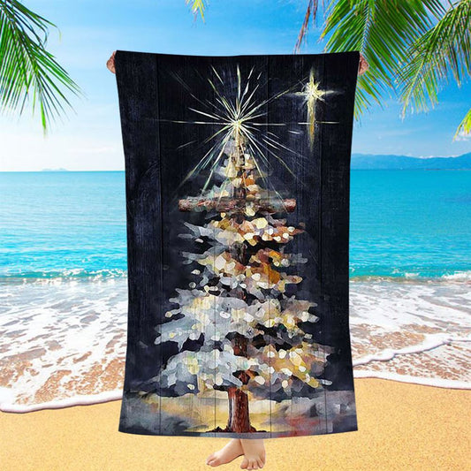 Christmas Tree Holy Night Beach Towel - Christian Beach Towel - Bible Verse Beach Towel