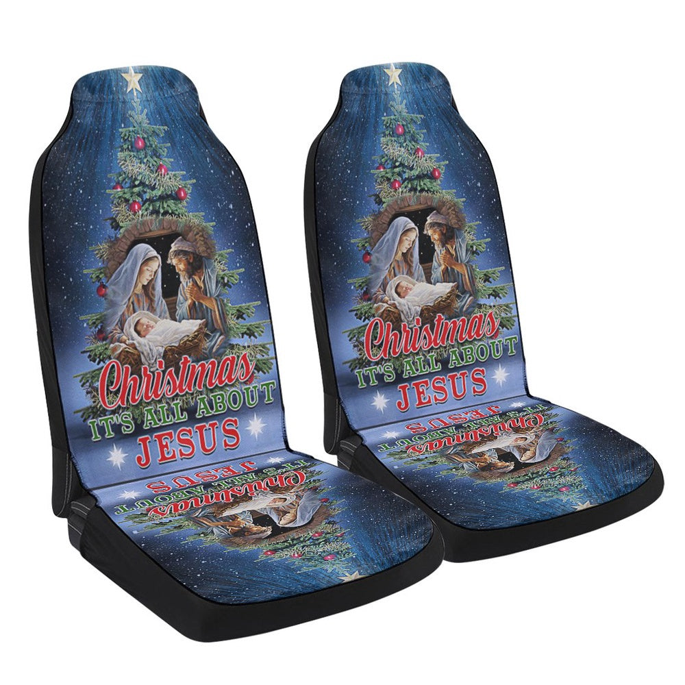 Christmas Tree Nativity O Holy Night Christmas It is All About Jesus Cars Seat Cover, Christmas Car Seat Covers, Car Decor Gift