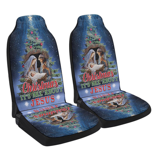 Christmas Tree Nativity O Holy Night Christmas It is All About Jesus Cars Seat Cover, Christmas Car Seat Covers, Car Decor Gift