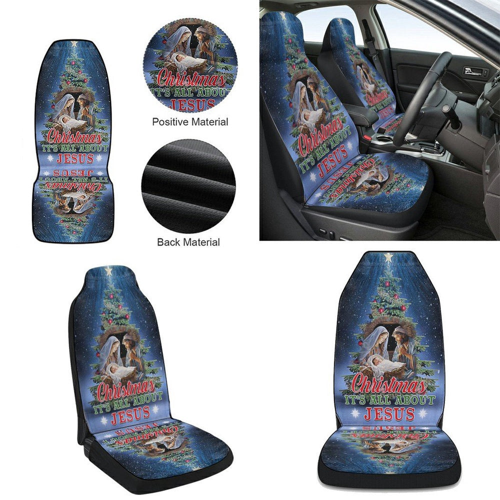 Christmas Tree Nativity O Holy Night Christmas It is All About Jesus Cars Seat Cover, Christmas Car Seat Covers, Car Decor Gift