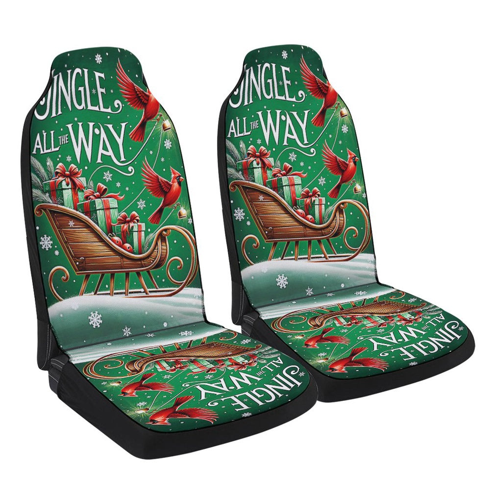 Christmas Wooden Sleigh Cardinal Jingle All The Way Cars Seat Cover, Christmas Car Seat Covers, Car Decor Gift