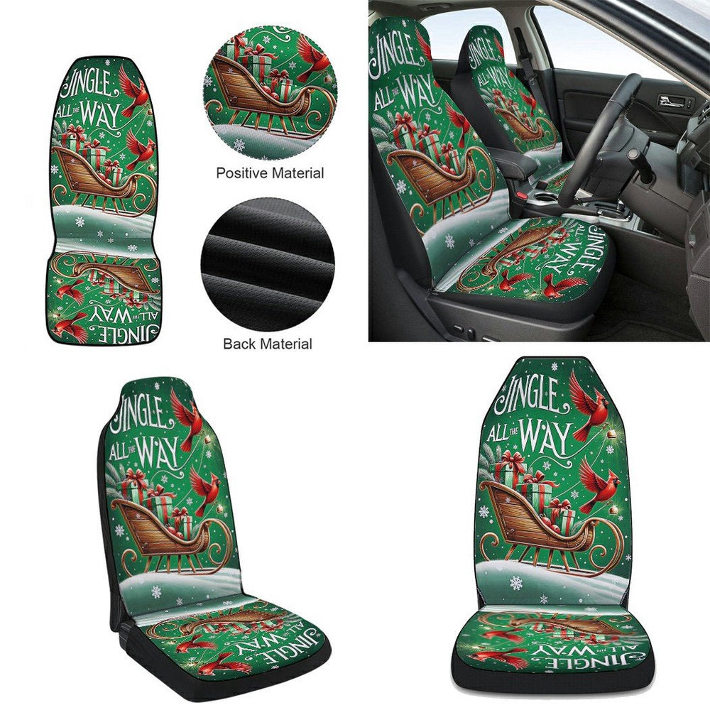 Christmas Wooden Sleigh Cardinal Jingle All The Way Cars Seat Cover, Christmas Car Seat Covers, Car Decor Gift
