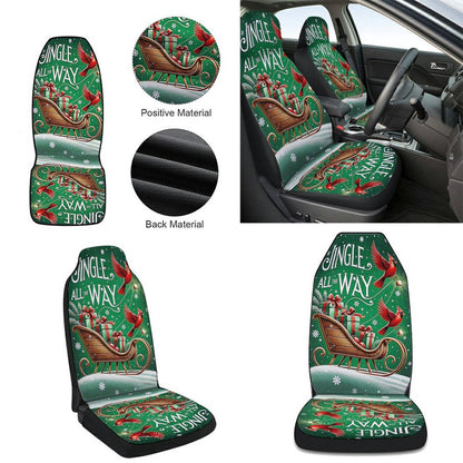 Christmas Wooden Sleigh Cardinal Jingle All The Way Cars Seat Cover, Christmas Car Seat Covers, Car Decor Gift