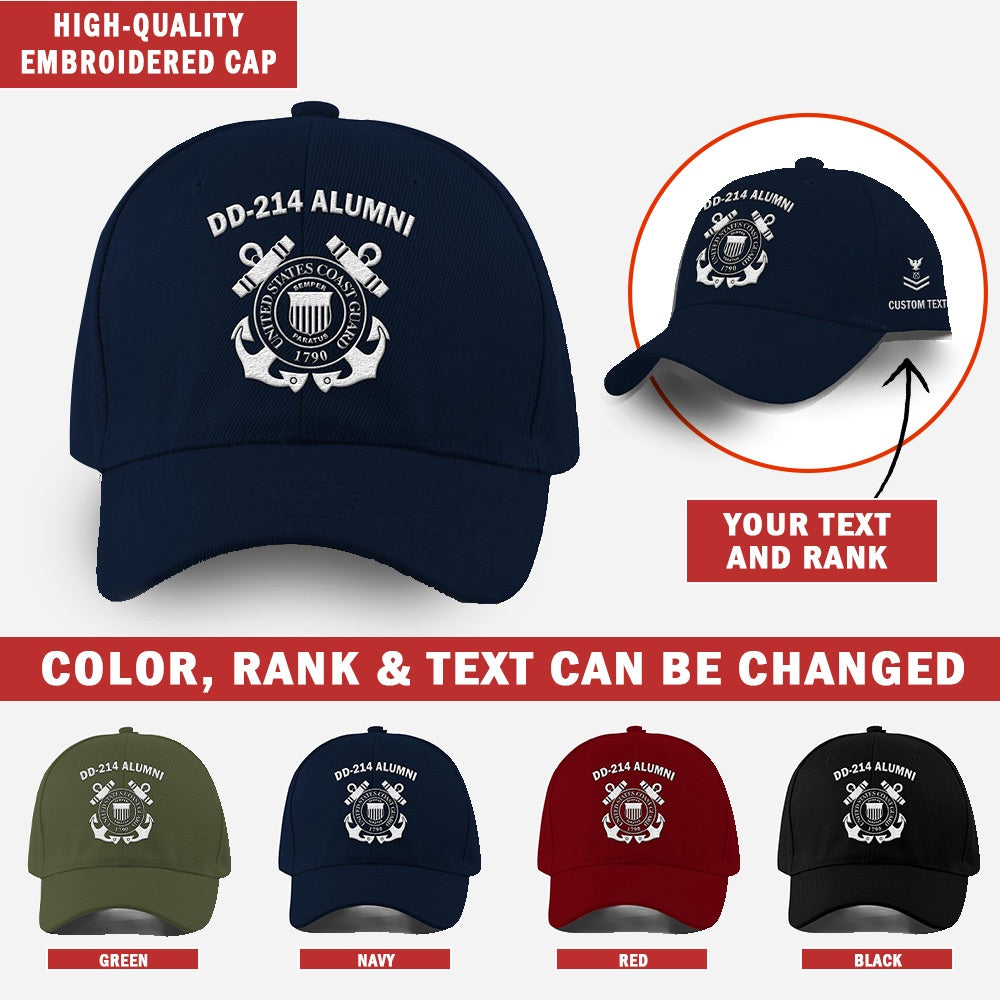 Coast Guard Veteran Cap, Customized Dd 214 Alumni United States Coast Guard Embroidered Cap, Embroidered Dad Hat