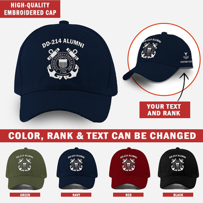 Coast Guard Veteran Cap, Customized Dd 214 Alumni United States Coast Guard Embroidered Cap, Embroidered Dad Hat