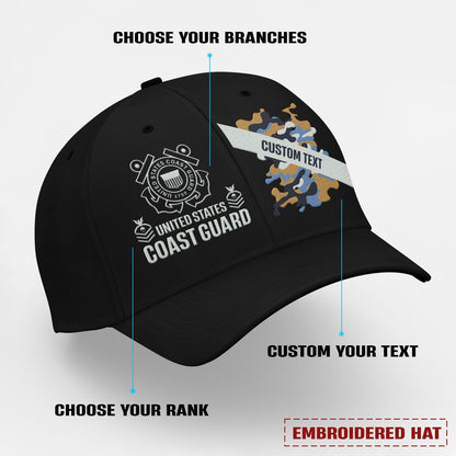 Coast Guard Veteran Cap, Customized US Coast Guard Camouflage Veterans Camo Embroidered Cap, Embroidered Dad Hat