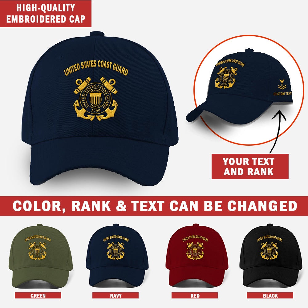 Coast Guard Veteran Cap, Customized United States Coast Guard 1 Embroidered Cap, Embroidered Dad Hat