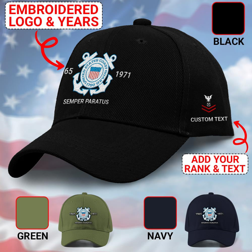 Coast Guard Veteran Cap, Customized United States Coast Guard Embroidered Cap, Embroidered Dad Hat