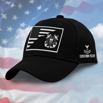 Coast Guard Veteran Cap, Customized Us Coast Guard Flag Black Embroidered Cap, Embroidered Dad Hat