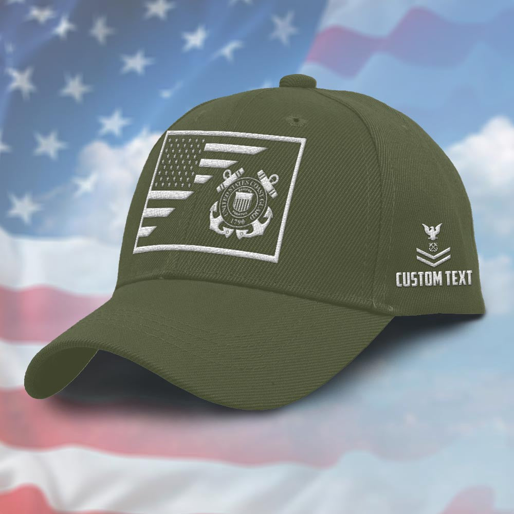 Coast Guard Veteran Cap, Customized Us Coast Guard Flag Green Embroidered Cap, Embroidered Dad Hat