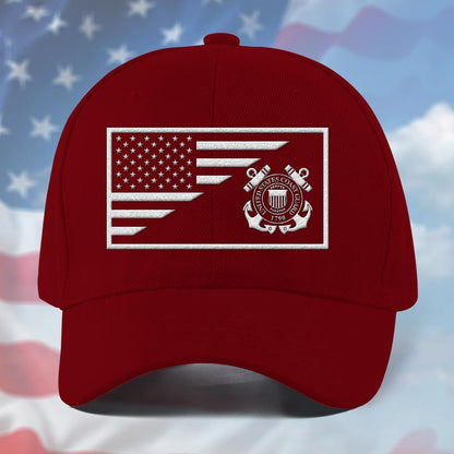 Coast Guard Veteran Cap, Customized Us Coast Guard Flag Red Embroidered Cap, Embroidered Dad Hat