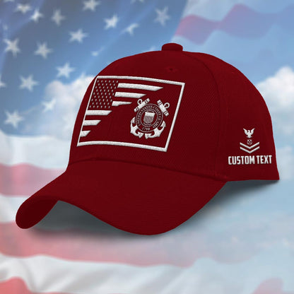 Coast Guard Veteran Cap, Customized Us Coast Guard Flag Red Embroidered Cap, Embroidered Dad Hat