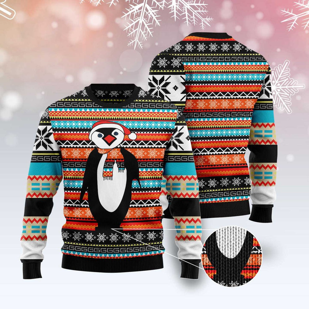 Colorful Pattern Penguin Ugly Christmas Sweater, Funny Xmas Sweater, Sweater Xmas