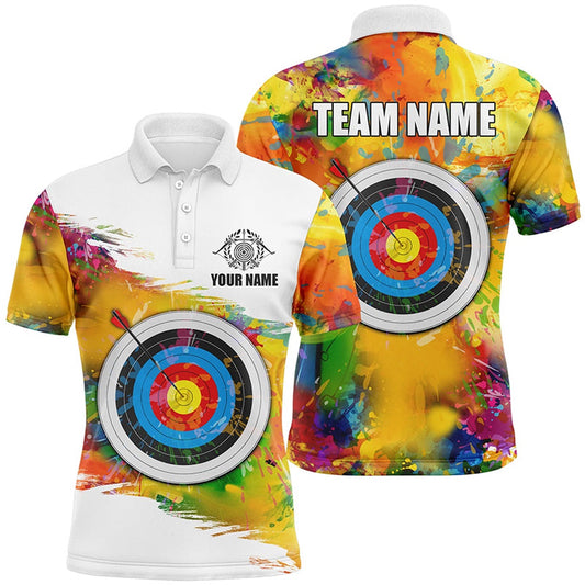 Colorful Target Archery Men Polo & Quarter-Zip Shirt Custom Archery Jerseys Attire For Archer, Archery Team Shirts, Custom Archery Shirts