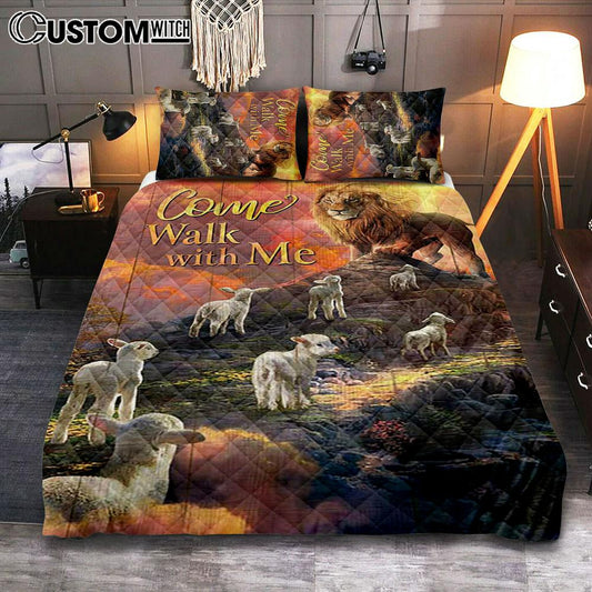 Come Walk With Me Lion And Lambs Quilt Bedding Set Art