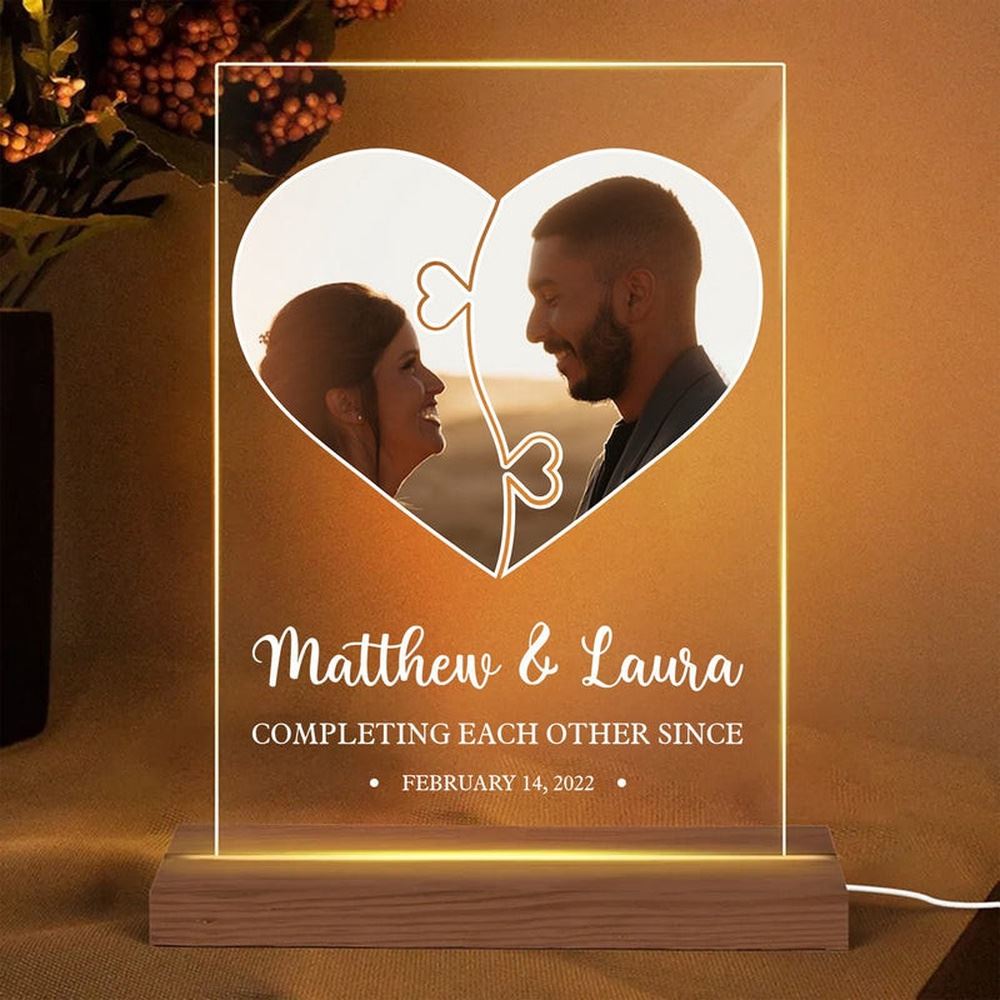Completing Each Other Since, Personalized Rectangle Acrylic LED Lamp, Best Gift For Couple, Mother's Day Night Lights For Bedroom