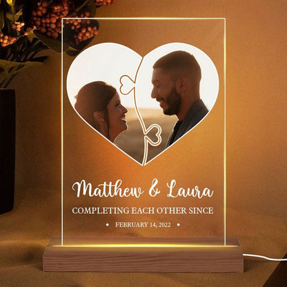 Completing Each Other Since, Personalized Rectangle Acrylic LED Lamp, Best Gift For Couple, Mother's Day Night Lights For Bedroom