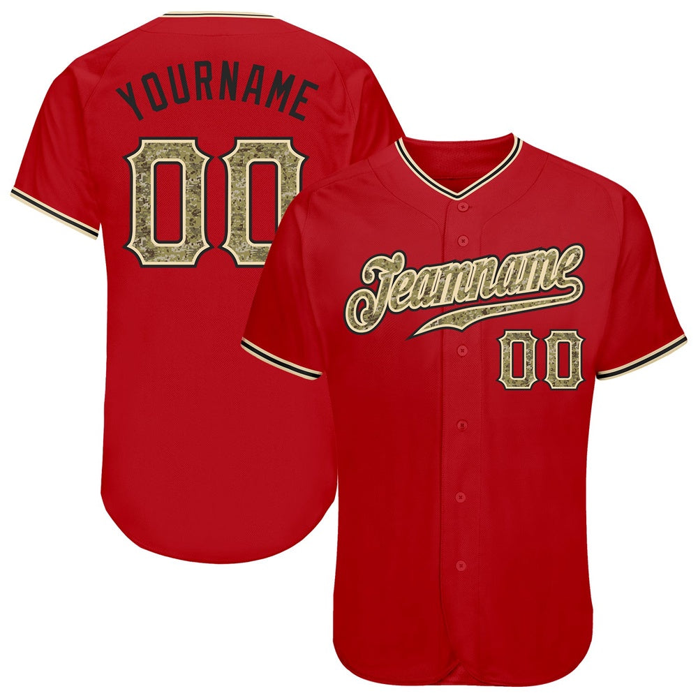Cool Baseball Jersey, Custom Red Camo Black Authentic Baseball Jersey, Best Baseball Jerseys