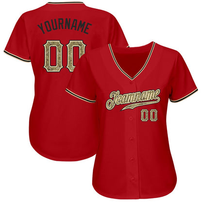 Cool Baseball Jersey, Custom Red Camo Black Authentic Baseball Jersey, Best Baseball Jerseys