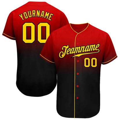 Cool Baseball Jersey, Custom Red Gold Black Authentic Fade Fashion Baseball Jersey, Best Baseball Jerseys