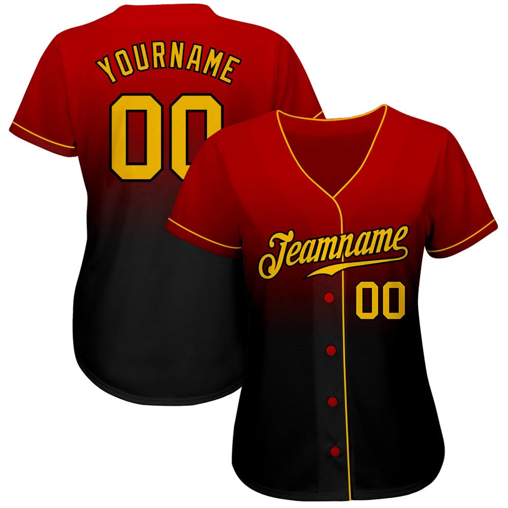 Cool Baseball Jersey, Custom Red Gold Black Authentic Fade Fashion Baseball Jersey, Best Baseball Jerseys