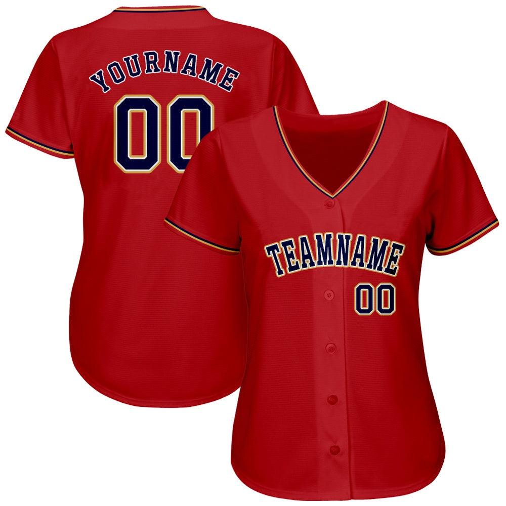 Cool Baseball Jersey, Custom Red Navy Old Gold Authentic Baseball Jersey, Best Baseball Jerseys